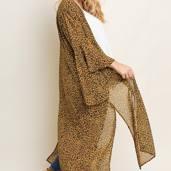 NWT Umgee Leopard Print Sheer Kimono Cardigan - Picture 3 of 8